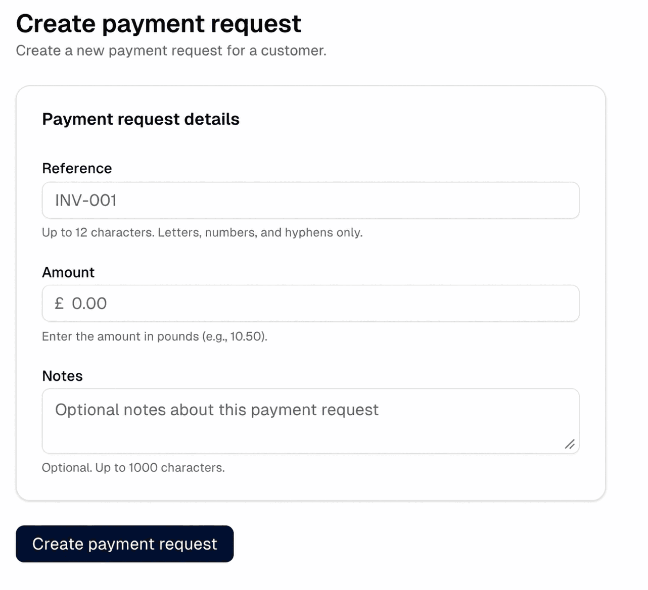 Create payment request form in ProConnect admin