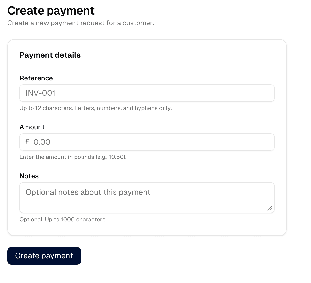 Create payment request form in ProConnect admin